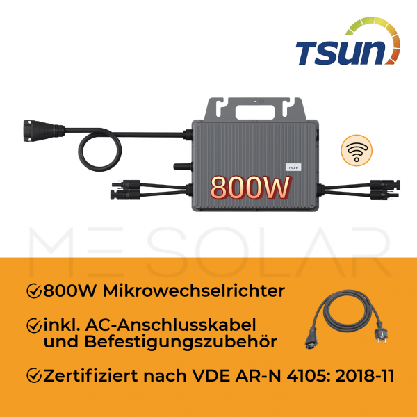 Tsun Mikrowechselrichter TSOL-MS800, WLAN, inkl. 5 Meter AC Schlusskabel